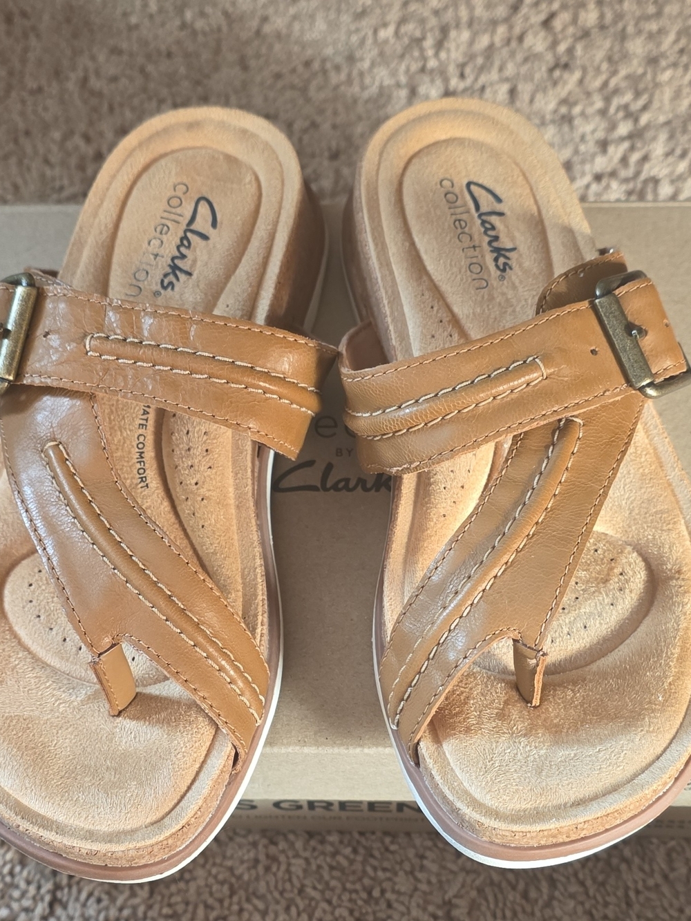 Clarks Brown Leather Women's Buckle Thong Sandals